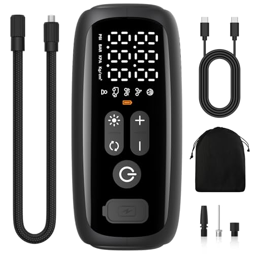 PESEIL Tire Inflator Portable Air Compressor 150PSI,28 Cylinders 12V Electric Air Compressor,140W Auto Shut-Off with LED Light Air Pump,Portable
