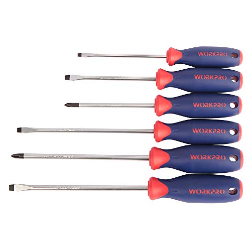 WORKPRO W000800 Screwdriver Set, Chrome-Vanadium Blades w/Magnetic Tips and Plastic Grips (6 Pack)