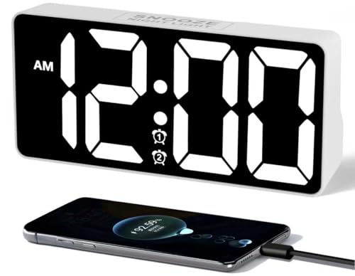 PPLEE Alarm Clock for Bedroom with Night Light & Bold Digits-7 in Digital Clock with Dual Alarms & USB Charger Ports,Battery Backup,Adjustable Brightness&Volume,DST, Loud Desk Clock for Heavy Sleeper