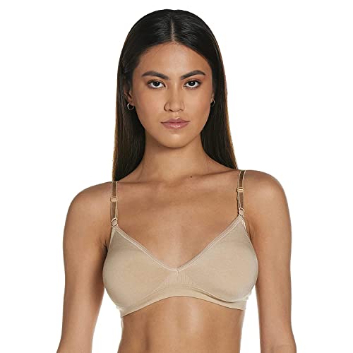 Hanes Womens Wireless T-shirt Bra, Moisture-wicking Convertible Smoothing Full-coverage Bras, Nude Heather, Large US