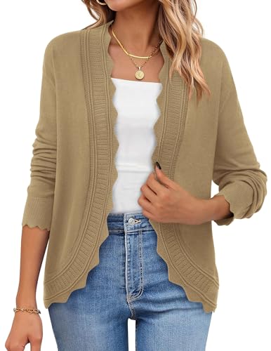 PRETTYGARDEN Cardigans for Women Lightweight Casual Long Sleeve Knitted Open Front Shrugs Sweaters 2026 Fall Clothes (Khaki,X-Large)