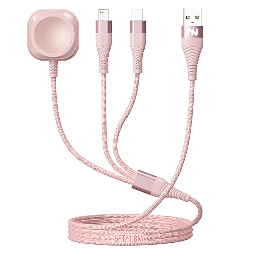 Apple Watch Charger Multi Charging Cable 6FT, Nylon Braided USB AM Port to Lightning Type C USB C Cord iWatch Magnetic Wireless 3 in 1 Charging Wire for iPhone Android Phone and iWatch