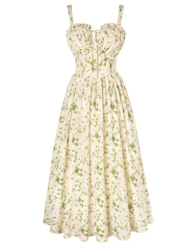 Summer Dress for Women 2026 Floral Milkmaid Sundress Midi Corset Dress Beige Green Floral M