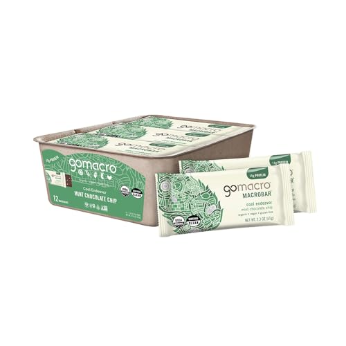 GoMacro MacroBar Organic Vegan Protein Bars - Mint Chocolate Chip, 2.3 Ounce Bars, (Pack of 12)
