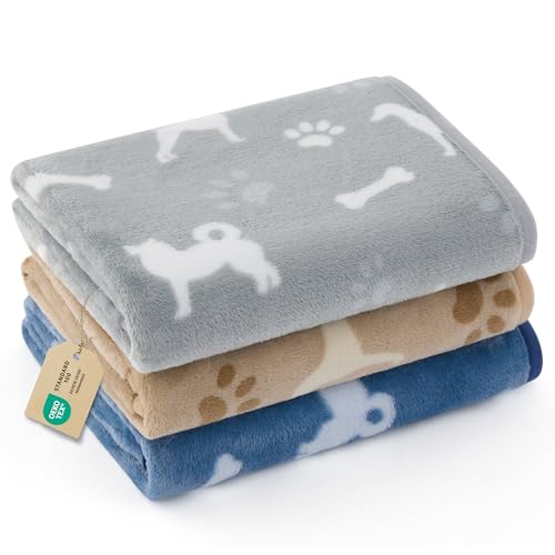 Bedsure 3-Pack Dog Blanket, Ultra-Soft Flannel Fleece Puppy Blanket with Cute Dog Prints, Machine Washable Pet Blanket for Indoor Crate Bed & Travel, Pet Throw Blanket for Small Doggy Kitten, 23x16