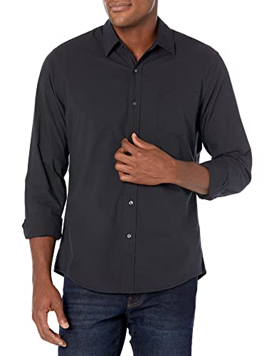 Amazon Essentials Men's Long-Sleeve Casual Poplin Shirt, Black, Medium
