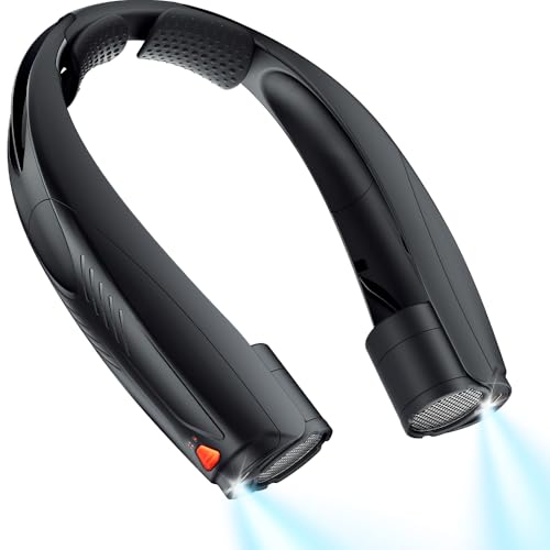Funaudio Portable Neck Fan, 6000mAh Rechargeable Personal Fan with 6 Speeds, Up to 20 Hours Runtime, 360° Cooling Wearable Fan with LED Light, Hands-Free Fan for Travel Camping Outdoor