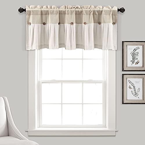 Lush Decor Linen Button Farmhouse Valance Curtians 84"W x 18"L Linen - Linen Valances For Windows - Kitchen Curtains Valances - Bathroom Curtain