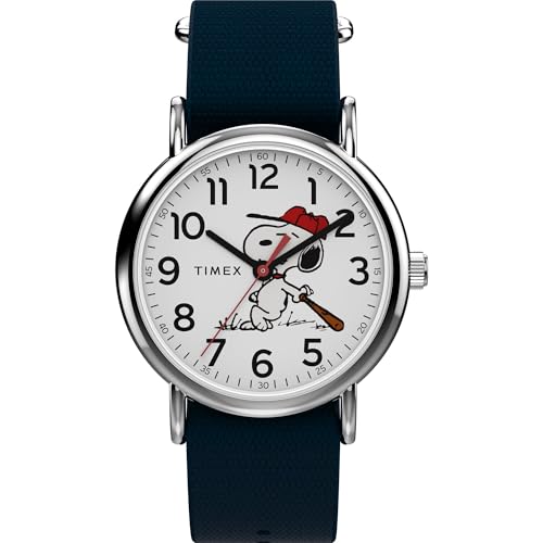 Timex Men's Peanuts Weekender Baseball 38mm Watch - Blue Slip-Thru Single Layer White Dial Silver-Tone Case