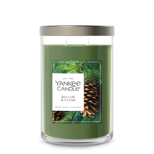 Yankee Candle Large Tumbler Scented Candle with up to 80 Hour Burn Time, Premium Plant Wax Blend for Consistent Burn, 20 oz Tumbler Candle with Room Filling Fragrance, Balsam & Cedar
