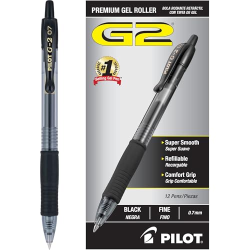 PILOT G2 Premium Refillable & Retractable Rolling Ball Gel Pens, Fine Point, Black Ink, 12 Count (Pack of 1) (31020)