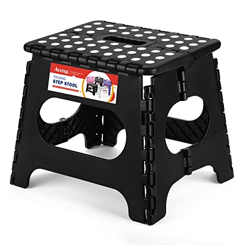 ACSTEP Folding Step Stool 11 Inch, Sturdy Plastic Foldable Step Stool for Kids & Adults, Non Slip Lightweight Collapsible Foot Stools Holds 300 lbs, Ideal for Kitchen, Bathroom, Bedroom, Outdoor