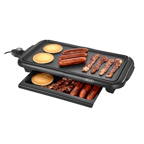 bella Electric Griddle with Warming Tray - Smokeless Indoor Grill, Nonstick Surface, Adjustable Temperature & Cool-touch Handles, 10" x 18", Copper/Black, PFOA & PTFE Free