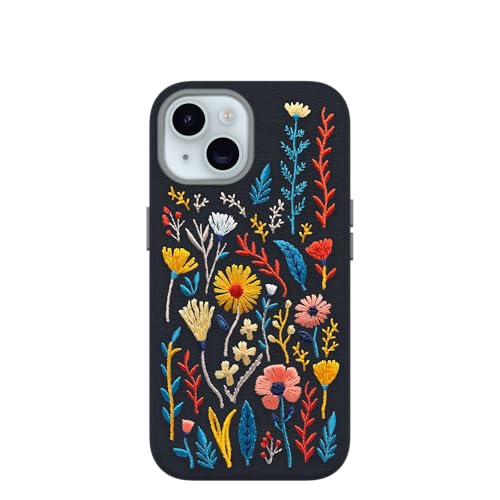 OtterBox iPhone 15 Symmetry Series Cactus Leather Embroidery for MagSafe - Enchanted Garden Blue