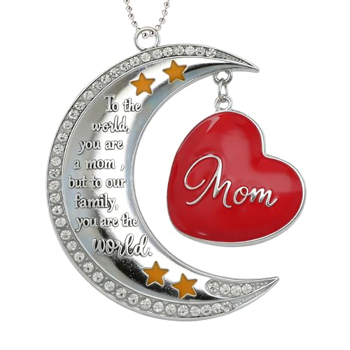 WaaHome for Mom - Metal Moon to the World You are A Mom Keepsake Ornament Bag Charm Women Car Decor, Best Mom Mother's Day Birthday Gift from Daughter Son