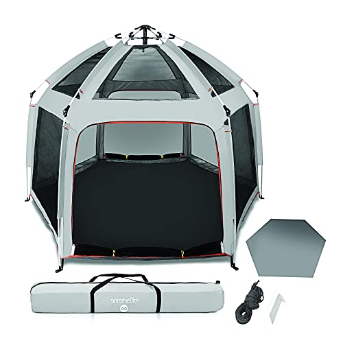 Serenelife ON-The GO Baby and Toddler Pack and Play - Playpen - Play Yard Compact, Portable, Lightweight, Foldable- Indoor and Outdoor, w/Canopy, 5 Panel Mattress, Travel Bag (Gray): Baby