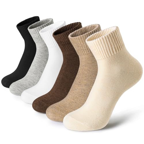 COZYOFFI Cotton Women Boot Socks: Aesthetic Soft Crew for Fall Winter Size 6-11 (6 Pack)