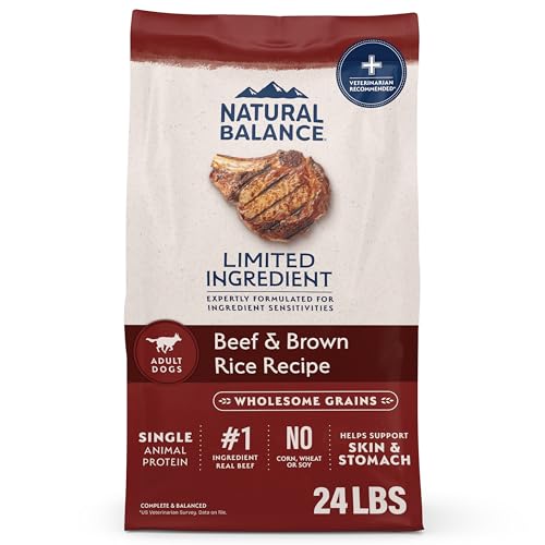 Natural Balance Limited Ingredient Adult Dry Dog Food - Complete Nutrition for Adult Dogs - Wholesome Grains Brown Rice Recipe - Limited Ingredient Formula - 24 lb - Beef & Brown Rice