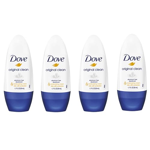 Dove Original Clean Roll On Deodorant, Aluminum Free, All Day Odor Protection, 4-Pack, 1.7 FL Oz Each, 4 Bottles