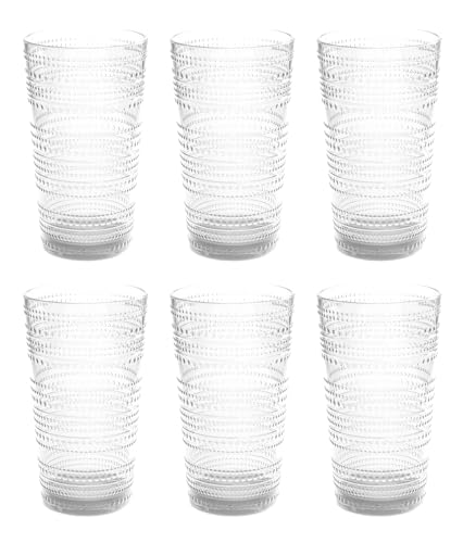 Abode Homewares Beaded 16 oz Durable Acrylic Jumbo Drinking Glasses, Shatter-Resistant and Dishwasher-Safe Indoor/Outdoor Drinkware, Ideal for Water, Iced Tea, Juice, and Cocktails - Clear - Set of 6