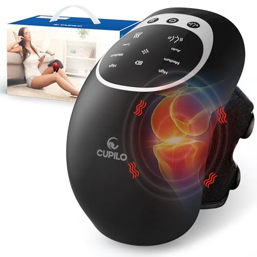CuPiLo Knee Massager with Heat and Red Light for Pain Relief, Heating and Vibrating Pain Relief Knee Massager for Arthritis, Stretched Ligament, Joints and Muscles Injuries
