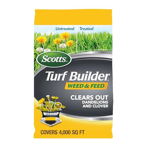 Scotts Turf Builder Weed and Feed5 - Weed Killer Plus Lawn Fertilizer, Lawn Weed Killer, Controls Dandelion and Clover, Grass Fertilizer for Up to 4,000 sq. ft., 11.32 lb.