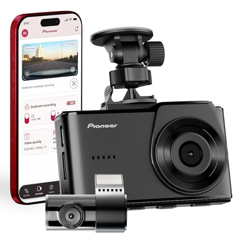 Pioneer VREC-H520DC Dual Dash Cam Front and Rear Car Camera - Large Screen, 2K Resolution, Starvis Night Vision, 140 Degree Wide Lens, ADAS Safety Alerts, Built In GPS, Impact Detection, 24/7 Coverage