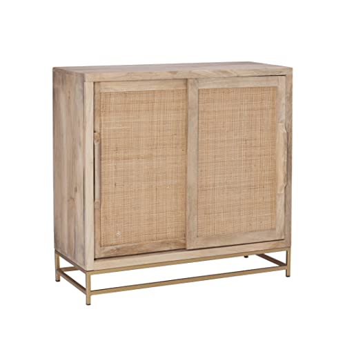 Danika Natural Rattan and Gold Base 2 Sliding Door Cabinet by Powell