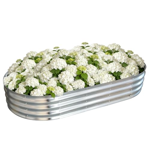 Vivagarden Galvanized Raised Garden Bed Outdoor, Large Raised Bed for Gardening, 6x3x1ft Oval Metal Planter Box for Vegetables, Fruits, Flowers, Silver