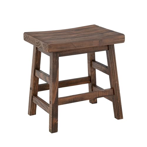 Alaterre Furniture Pomona Bar Stool - 20-Inch Small Counter Height Bar Stool with Backless Saddle Seat and Footrests - Solid Wood Barstools for Kitchen and Dining Room Seating (Rustic Brown)