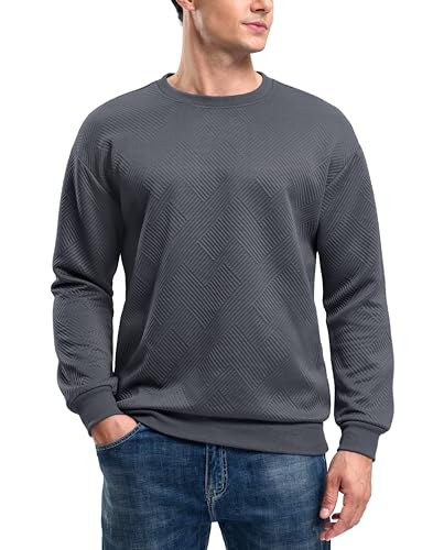 G Gradual Mens Sweatshirt Geometric Textured Crewneck Sweater Long Sleeves Casual Dressy Pullover Shirts, Metallic Grey, M