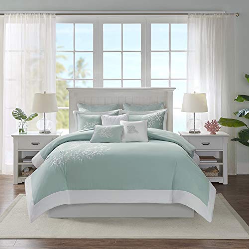 Harbor House 100% Cotton Duvet Cover, Jacquard Coastal Coral Duvet Cover Set – Light Weight Bed Comforter Covers, Coastline Blue King/Cal King (106"x90") 3 Piece