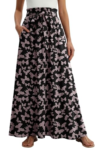 Lepunuo Floral Maxi Skirts Cute Flowy Casual High Waisted Flowy Maxi Skirts Trendy Skirts with Pockets