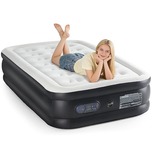 NEWBULIG 18 Inch Twin Air Mattress with Built-in High Capacity Pump - Inflatable Air Bed for Home, Camping & Guest, Double Height, Non-Slip Bottom, Portable Blow Up Mattress 660 lbs Weight Capacity