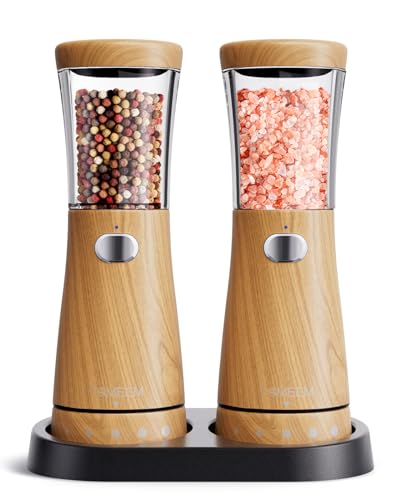 Electric Salt and Pepper Grinder Set with Storage Base, Stainless Steel Rechargeable Salt and Pepper Grinder Set with 4.5 oz Large Capacity, 1.8" Wide Mouth, Adjustable Coarseness, Ideal for Kitchen