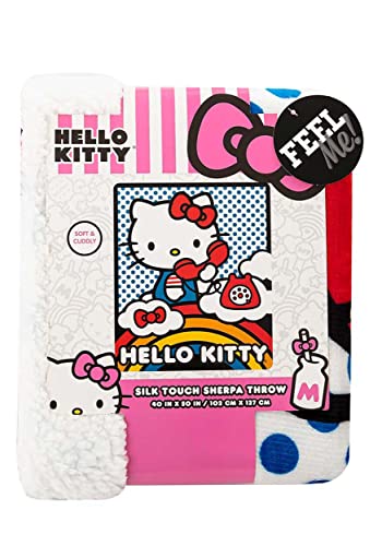 Northwest Hello Kitty Silk Touch Sherpa Throw Blanket, Plush and Warm, 40 x 50 Inches, On The Phone Design
