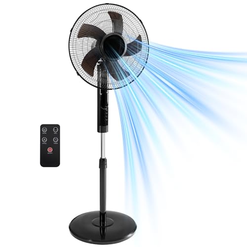 NEWBULIG 17" Pedestal Fans with Remote, Oscillating Standing Fan with 3 Speed & 3 Model, Quiet Timer Stand Up Fan for Indoor, Bedroom, Living Room, Adjustable Height & Tilt Head, Easy Assembly