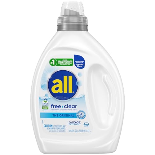 all free clear, Original, Liquid Laundry Detergent for Sensitive Skin, Unscented and Hypoallergenic, Concentrated, 50oz, 66 Loads
