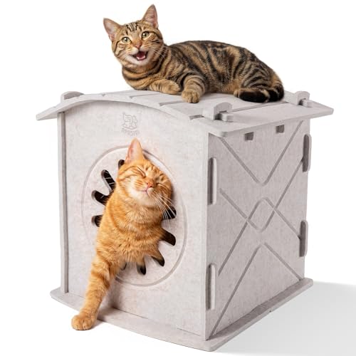 Apasiri Cat Houses for Indoor Cats: Felt Cat House Cave Cathouse, Scratch-Resistant Warm Insulated Covered, Hideaway Tent for Anxiety Relief Gift