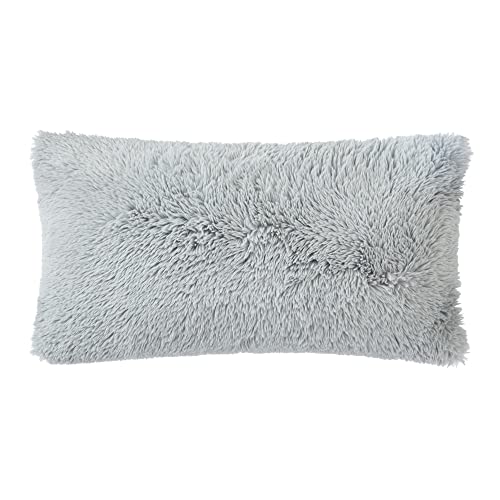 Dearfoams Long Hair Faux Fur Oversized Lumbar Bed Body Pillow, 16"x34", Grey