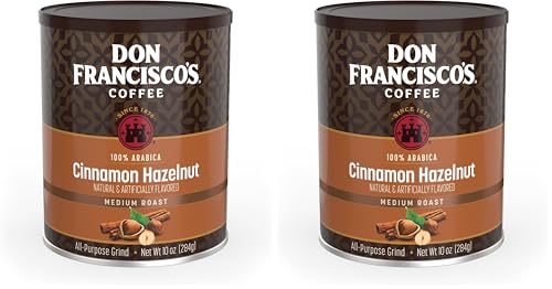Don Francisco's Cinnamon Hazelnut Ground Flavored Coffee: Rich, Aromatic 100% Arabica Blend - Medium Roast for a Delightful Morning Brew (10 oz Can) (Pack of 2)