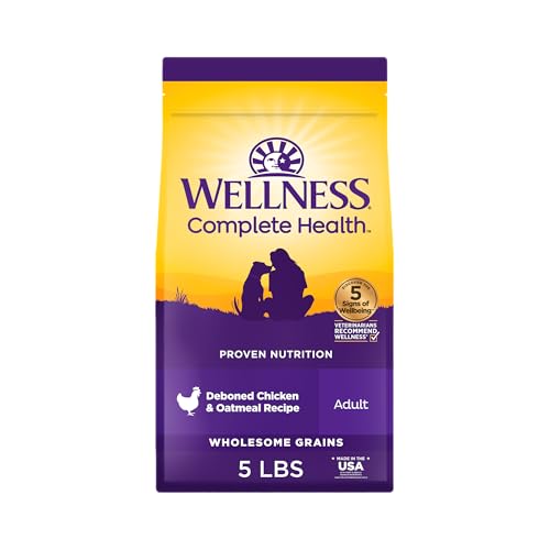Wellness Complete Health Adult Dry Dog Food, Wholesome Grain Kibble, Natural, Chicken and Oatmeal Recipe, 5 lb Bag