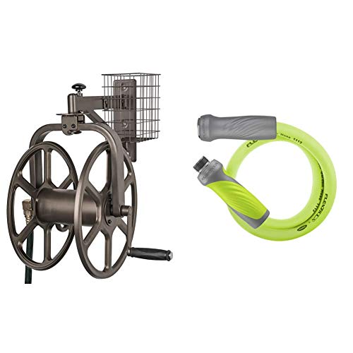 Liberty Garden 712 Single Arm Navigator Hose Reel and Flexzilla Garden Lead-in Hose with SwivelGrip