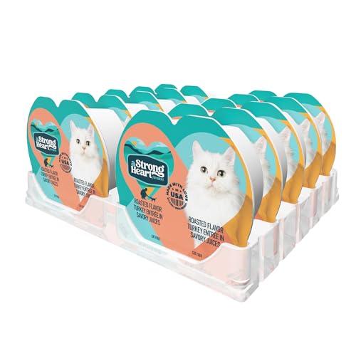 A Strong Heart Split Cup Wet Cat Food, Roasted Turkey Entree - 2.6 oz Split Cups, 20 Servings (Pack of 10), Made in The USA with Real Turkey