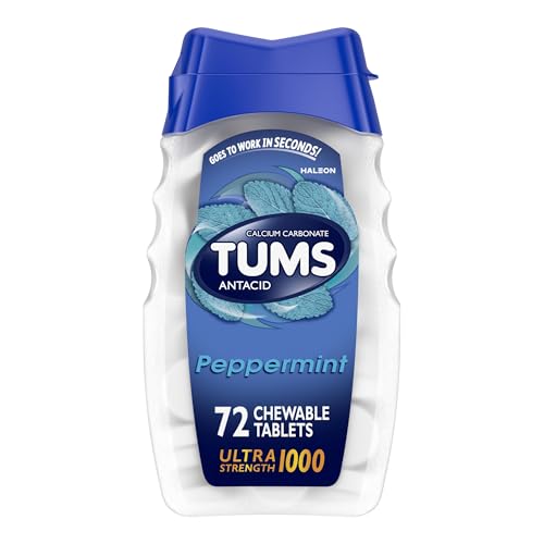 TUMS Ultra Strength Chewable Antacid Tablets for Heartburn Relief, Peppermint - 72 Count