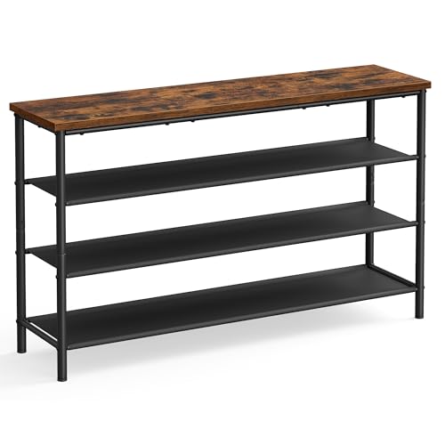 VASAGLE Shoe Rack, 4-Tier Shoe Storage Organizer for Entryway and Closet, Holds 15-18 Pairs of Shoes, 3 Fabric Shelves, Steel Frame, Industrial, Rustic Brown and Black ULBS135B01