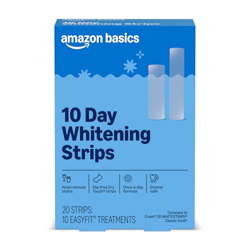 Amazon Basics 10 Day Teeth Whitening Strips Kit, 10 Treatments, 1-Pack, Packaging May Vary