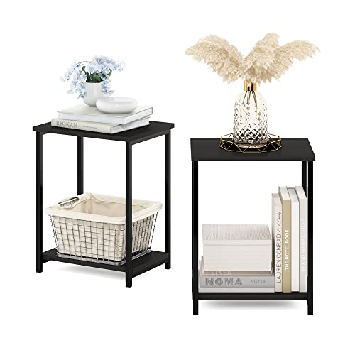 Furinno SIMPLISTIC Side Table Set of 2, 2-Tier Modern Metal Frame End Table with Open Shelf, Night Stand, Bedside Table, Easy Assembly, for Living Room, Bedroom, Espresso