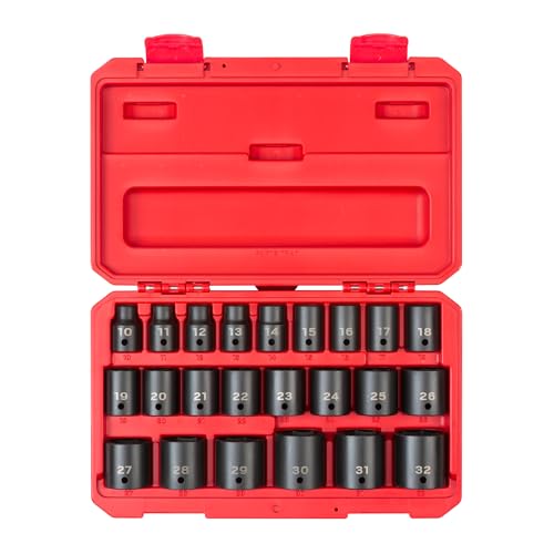 TEKTON 1/2 Inch Drive Shallow 6-Point Impact Socket Set with Case, 23-Piece (10-32 mm) | SID92322