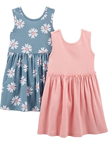 Simple Joys by Carter's Girl's Short-Sleeve and Sleeveless Dress Sets, Pink/Navy Floral, 5T